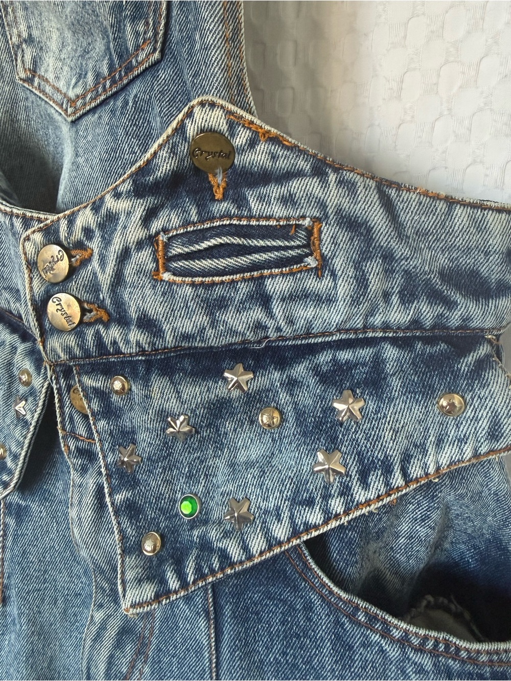 Vintage Crystal 90s Embellished Denim Detachable Overall Skirt 11/12 - Picture 4 of 10